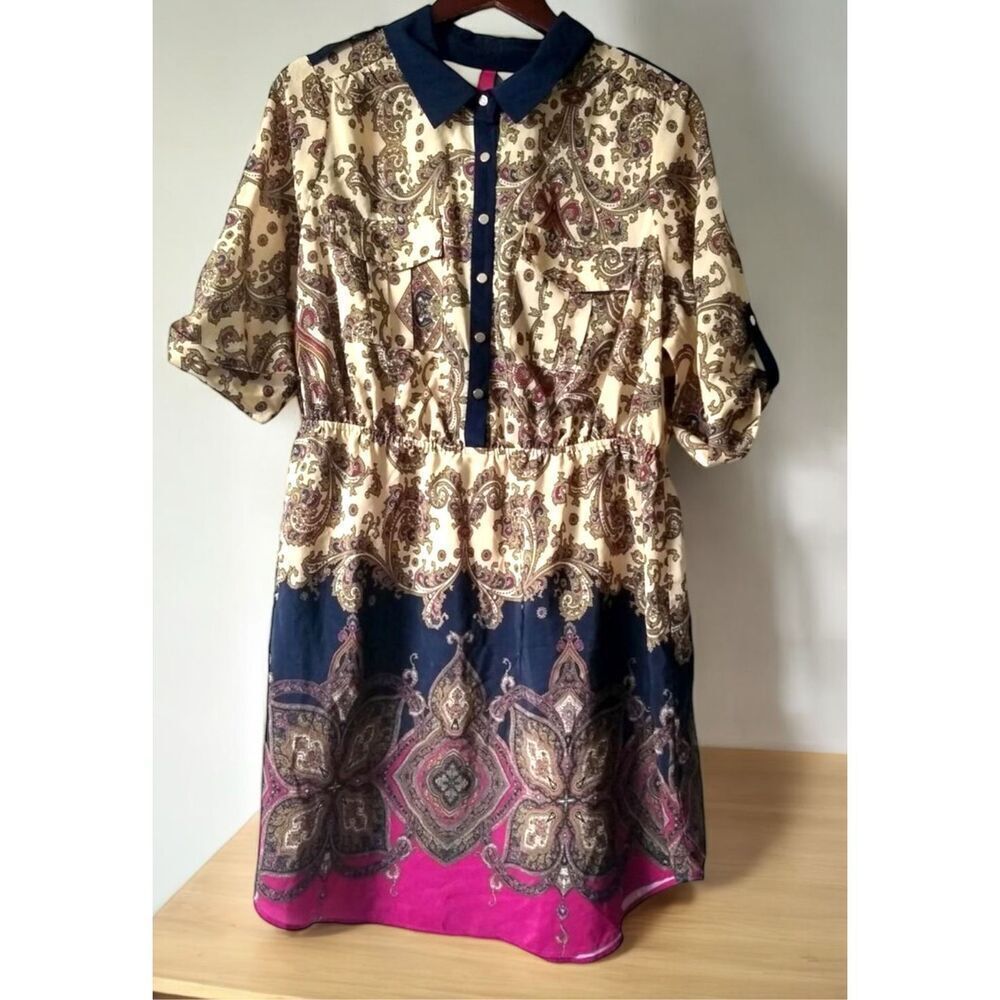 Pure‎ Energy Womens Sateen Knee length Dress Waist Defined 3/4 Sleeve size 4X